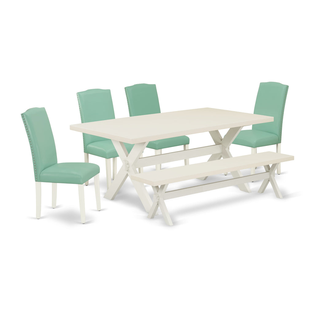 East West Furniture X027EN257-6 6 Piece Kitchen Table & Chairs Set Contains a Rectangle Wooden Table and 4 Pond Faux Leather Parson Chairs with a Bench