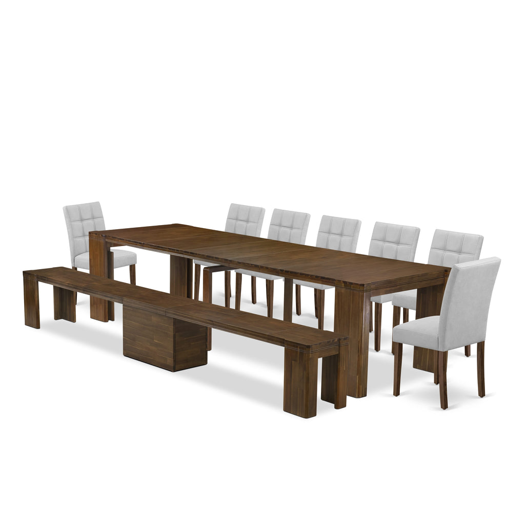 Luxe by East West Furniture X07AS-B08-08 -9 Pieces Extendable Dining Set Includes a Rectangle Kitchen Table, 7 Dining Chairs and 1 Modern Bench, Antique Walnut