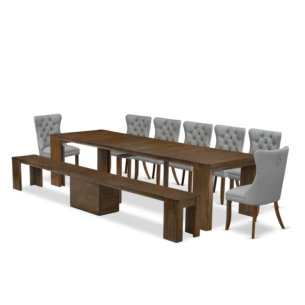 Luxe by East West Furniture X07DA-B08-27 -9 Pieces Extendable Dining Set Includes a Rectangle Kitchen Table, 7 Dining Chairs and 1 Modern Bench, Antique Walnut