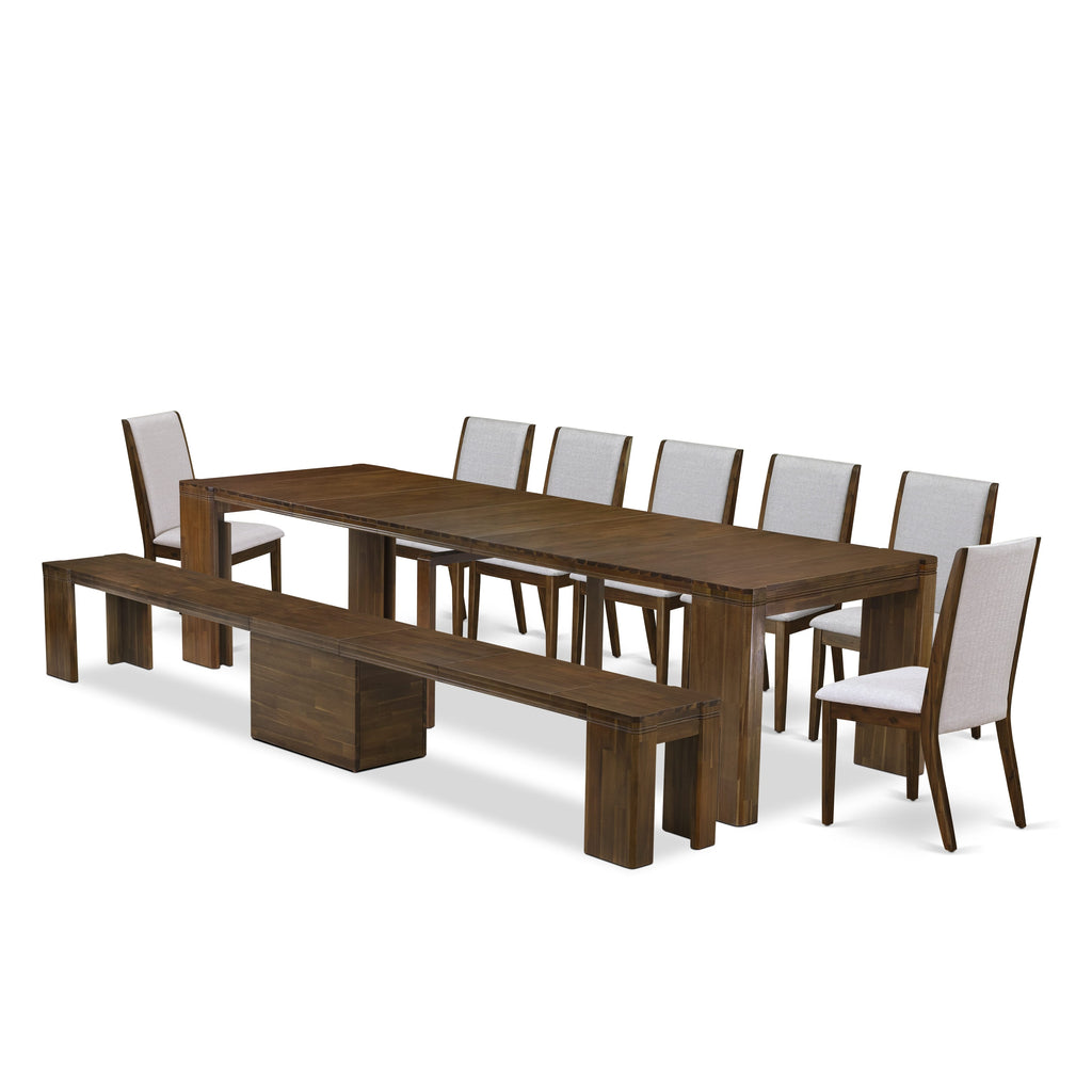 Luxe by East West Furniture X07LA-B08-05 -9  Pieces Extendable Dining Set Includes a Rectangle Kitchen Table, 7 Dining Chairs and 1 Modern Bench, Antique Walnut