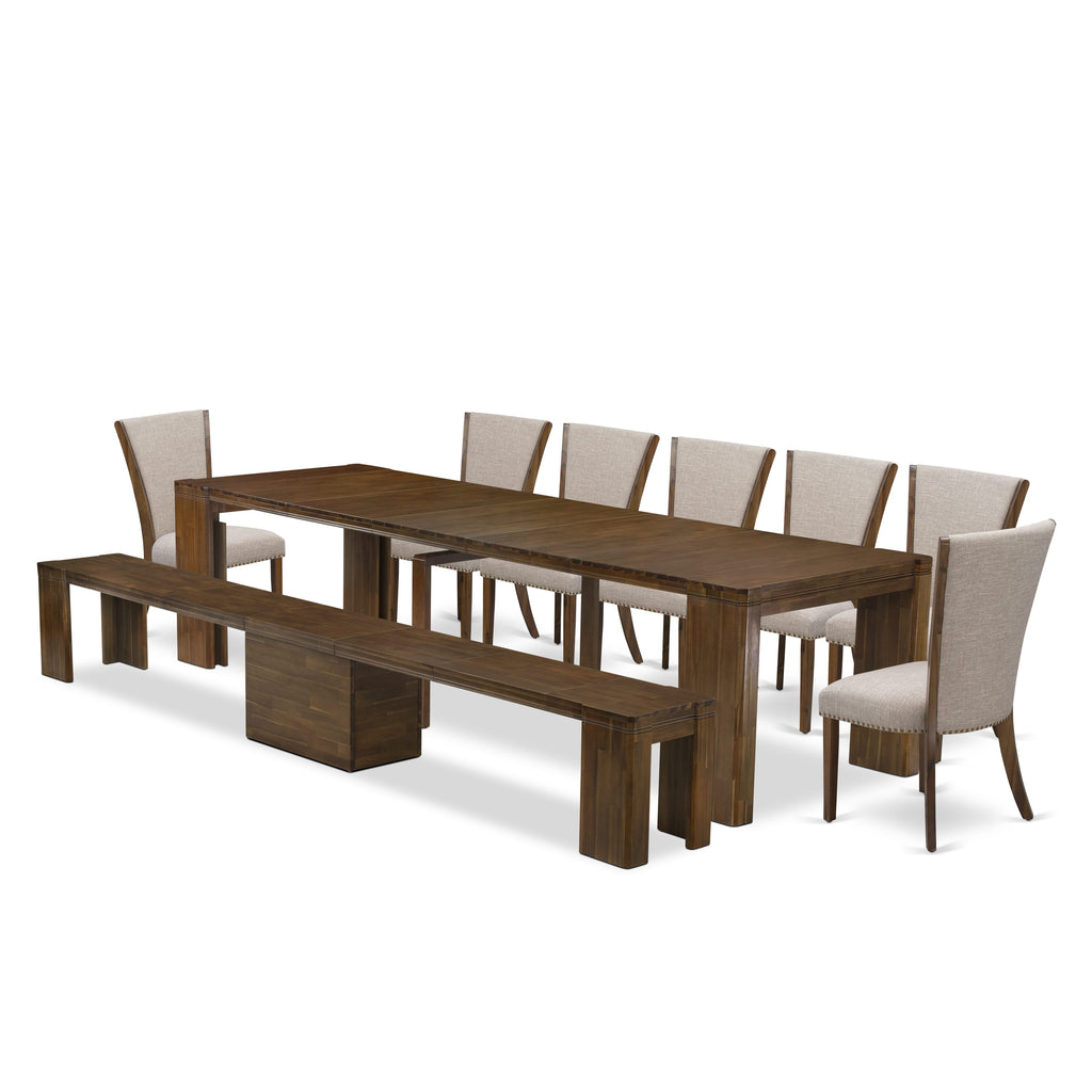 Luxe by East West Furniture X07VE-B08-04-9 Pieces Extendable Dining Set Includes a Rectangle Kitchen Table, 7 Dining Chairs, and 1 Modern Bench, Antique Walnut