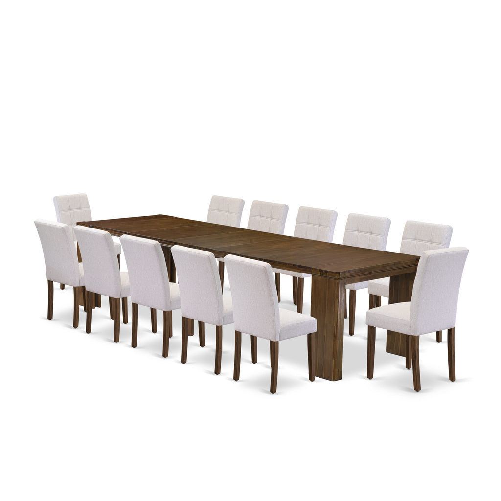 Luxe by East West Furniture X12AS-008-27 -13 Pieces Extendable Dining Set Includes a Rectangle Kitchen Table and 12 Dining Chairs, Antique Walnut.