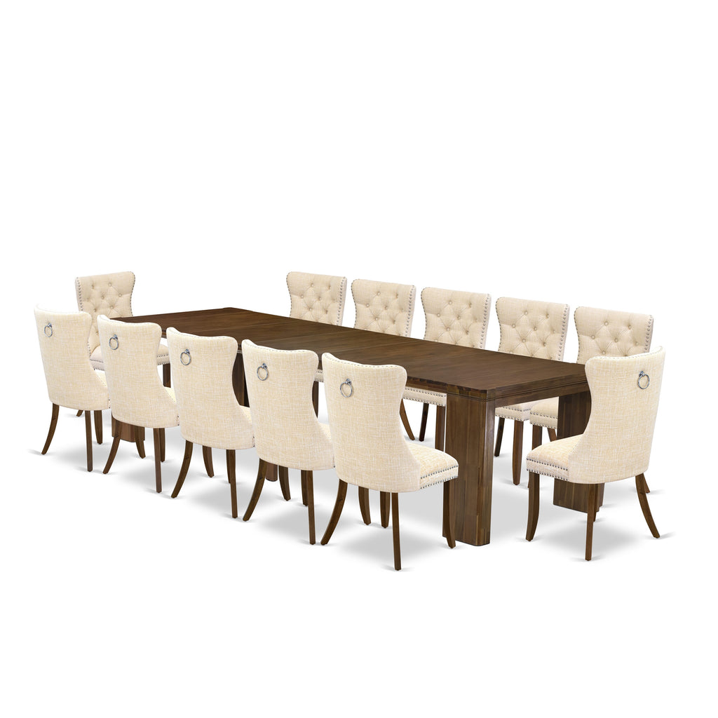 Luxe by East West Furniture X12DA-008-32-13 Pieces Extendable Dining Set Includes a Rectangle Kitchen Table and 12 Dining Chairs, Antique Walnut