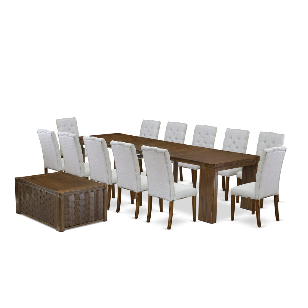 Luxe by East West Furniture X12EL-0C8-05-14 Pieces Extendable Dining Set Includes a Rectangle Kitchen Table, 1 Coffee Table and 12 Dining Chairs, Antique Walnut