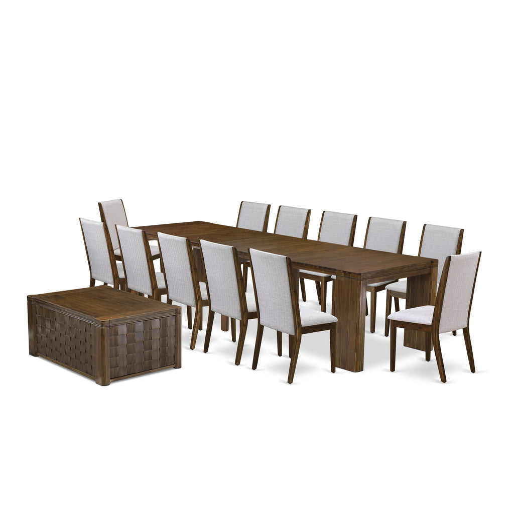 Luxe by East West Furniture X12LA-0C8-05-14 Pieces Extendable Dining Set Includes a Rectangle Kitchen Table, 1 Coffee Table and 12 Dining Chairs, Antique Walnut