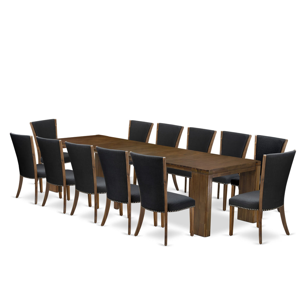 Luxe by East West Furniture X12VE-008-24-13 Pieces Extendable Dining Set Includes a Rectangle Kitchen Table and 12 Dining Chairs, Antique Walnut