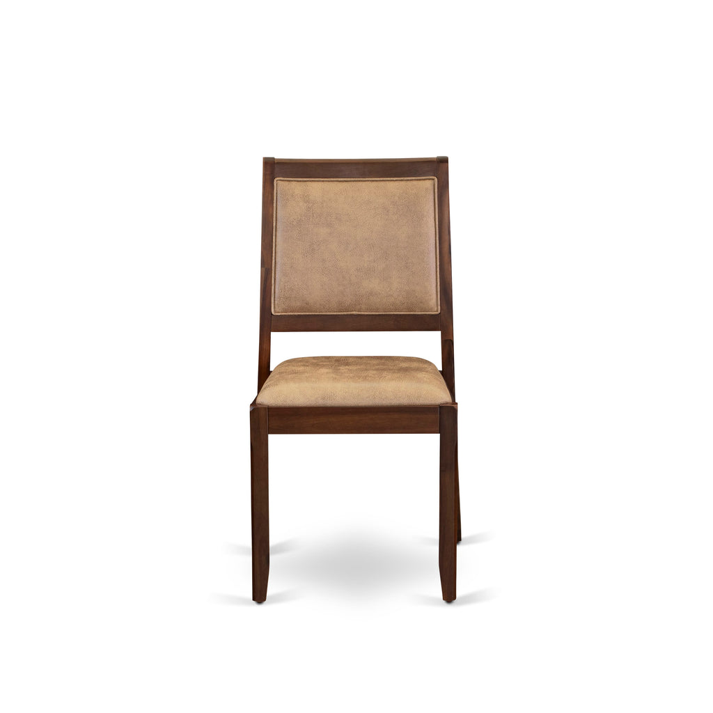 Luxe By East West Furniture X2P8T28 Dining Room Chair with brown textured Faux Leather and upholstered back, Antique Walnut Finish,