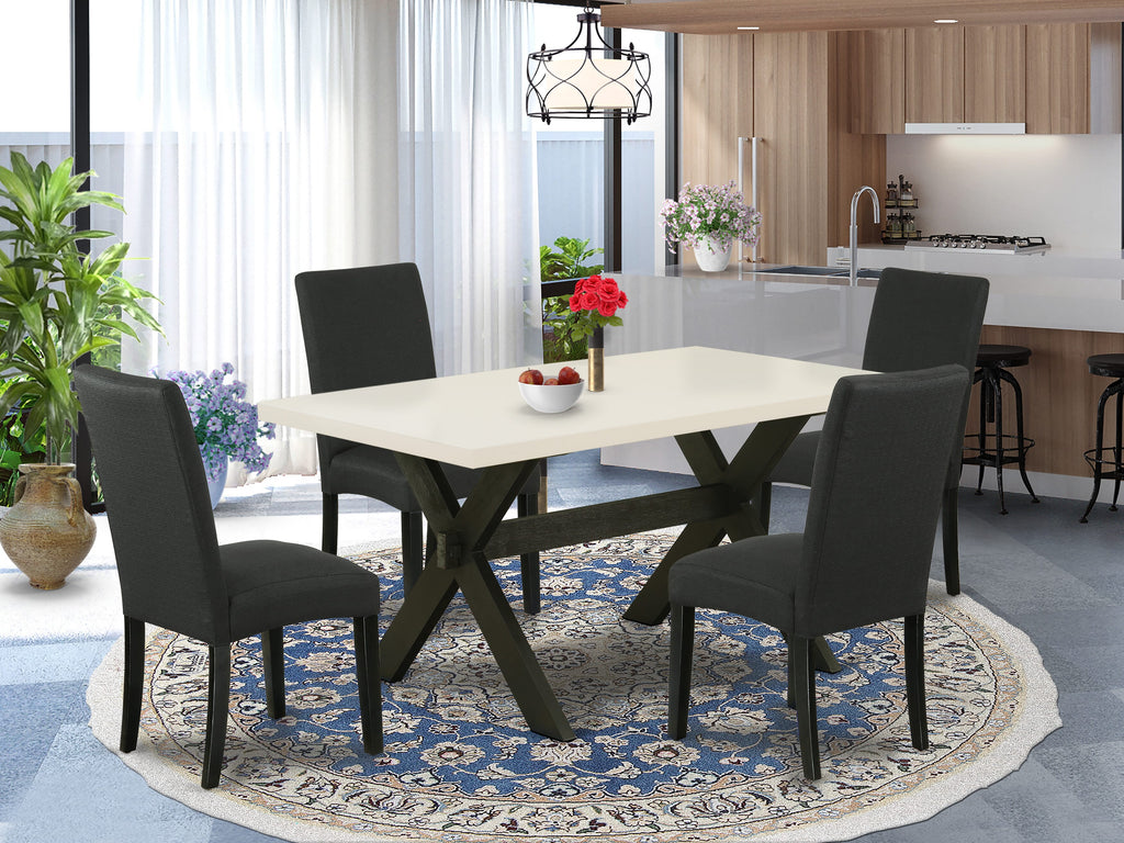 East West Furniture X626DR124-5 5 Piece Dining Room Furniture Set Includes a Rectangle Dining Table with X-Legs and 4 Black Color Linen Fabric Upholstered Chairs