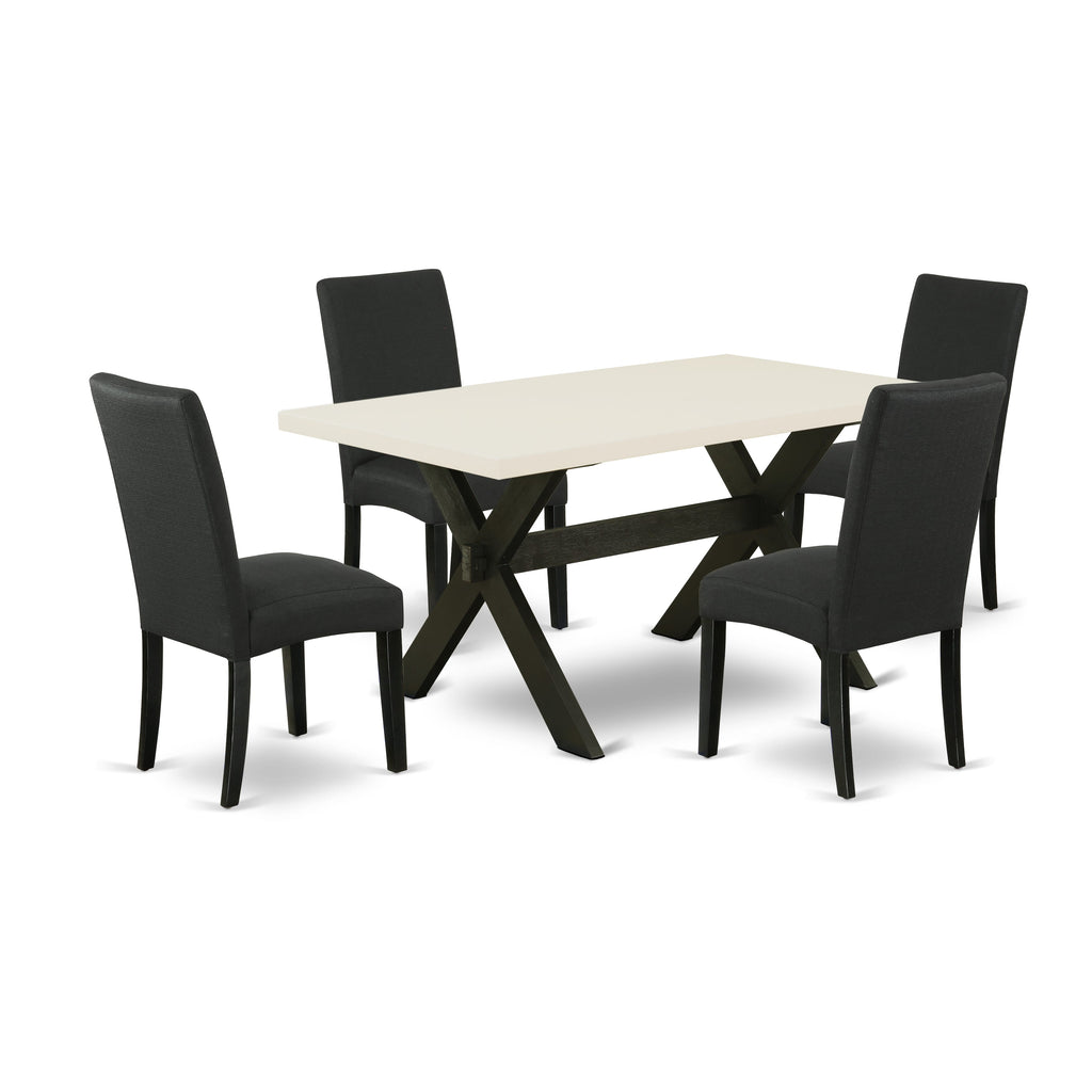 East West Furniture X626DR124-5 5 Piece Dining Room Furniture Set Includes a Rectangle Dining Table with X-Legs and 4 Black Color Linen Fabric Upholstered Chairs