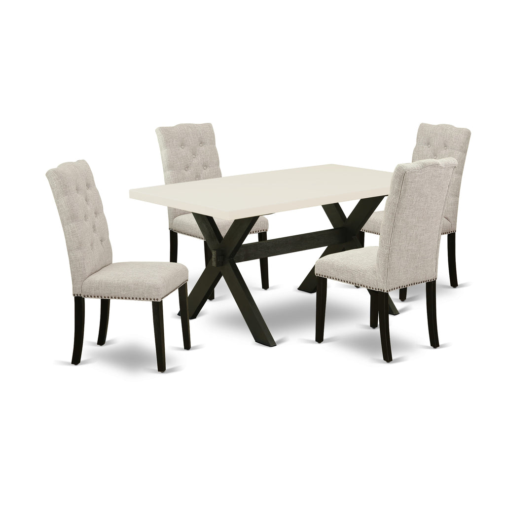 East West Furniture X626EL635-5 5 Piece Dining Room Furniture Set Includes a Rectangle Dining Table with X-Legs and 4 Doeskin Linen Fabric Upholstered Chairs