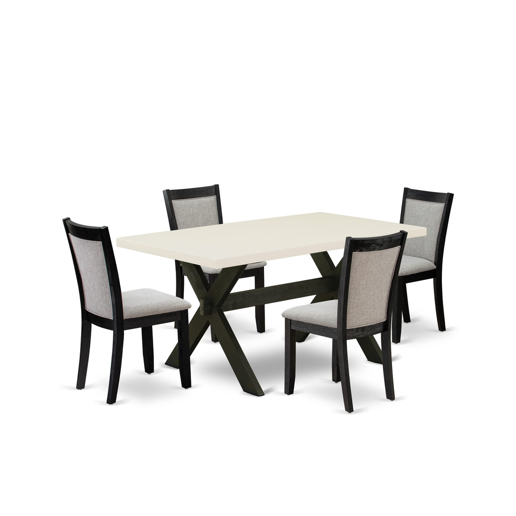 East West Furniture X626MZ606-5 5 Piece Dining Room Table Set Includes a Rectangle Kitchen Table with X-Legs and 4 Shitake Linen Fabric Parson Dining Chairs