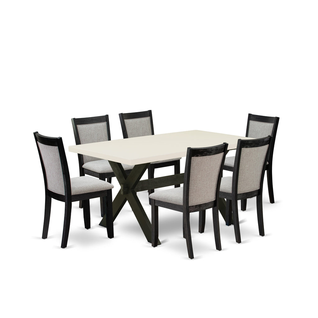 East West Furniture X626MZ606-7 7 Piece Modern Dining Table Set Consist of a Rectangle Wooden Table with X-Legs and 6 Shitake Linen Fabric Parson Dining Chairs