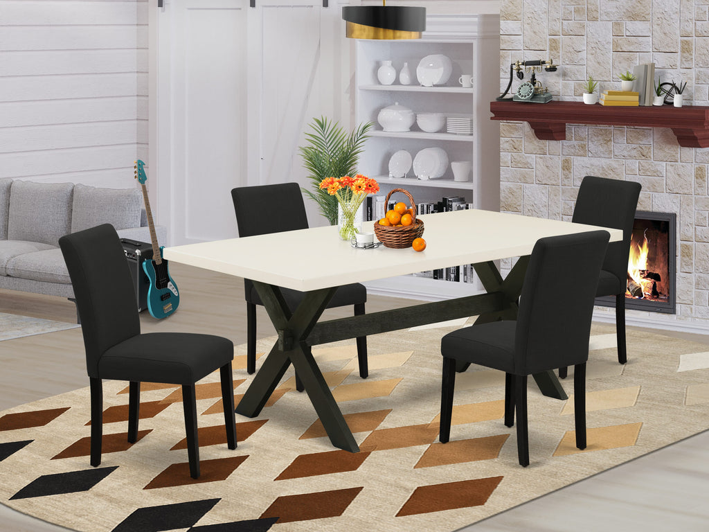 East West Furniture X627AB624-5 5 Piece Dining Room Furniture Set Includes a Rectangle Dining Table with X-Legs and 4 Black Color Linen Fabric Upholstered Chairs