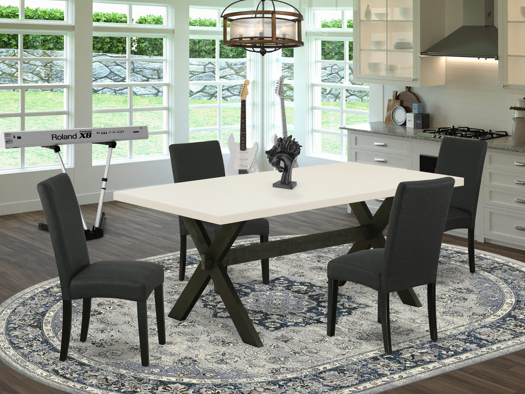 East West Furniture X627DR124-5 5 Piece Dining Set Includes a Rectangle Dining Room Table with X-Legs and 4 Black Color Linen Fabric Upholstered Parson Chairs