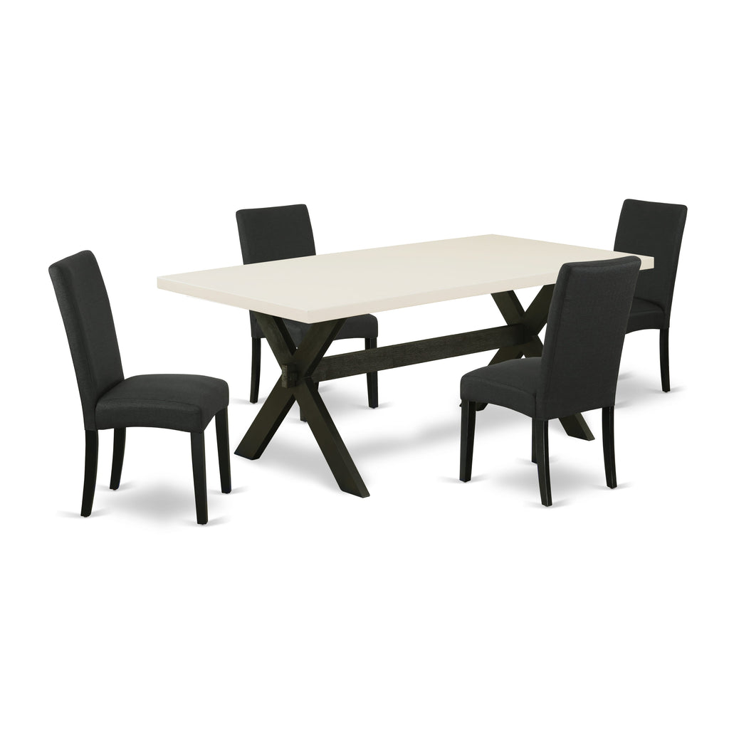 East West Furniture X627DR124-5 5 Piece Dining Set Includes a Rectangle Dining Room Table with X-Legs and 4 Black Color Linen Fabric Upholstered Parson Chairs