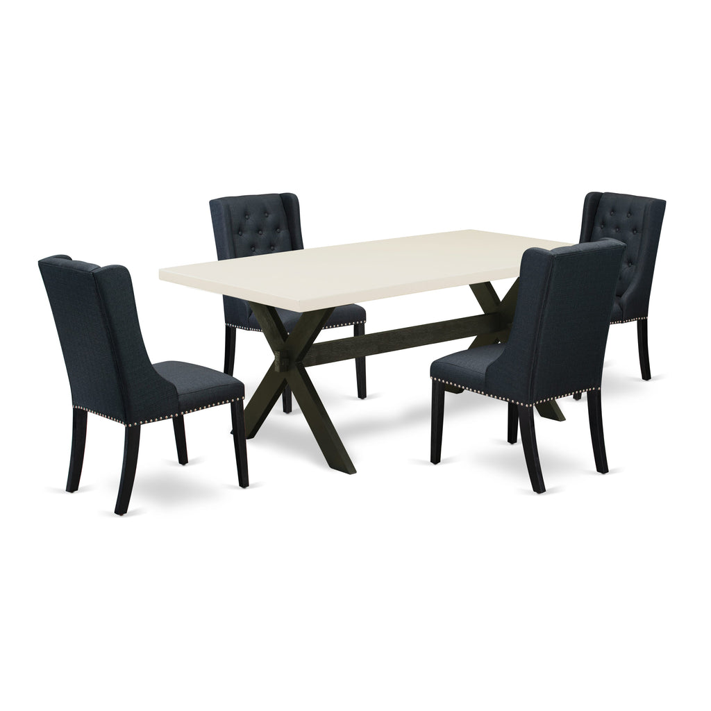 East West Furniture X627FO624-5 5 Piece Kitchen Table Set for 4 Includes a Rectangle Dining Room Table with X-Legs and 4 Black Linen Fabric Parson Dining Chairs