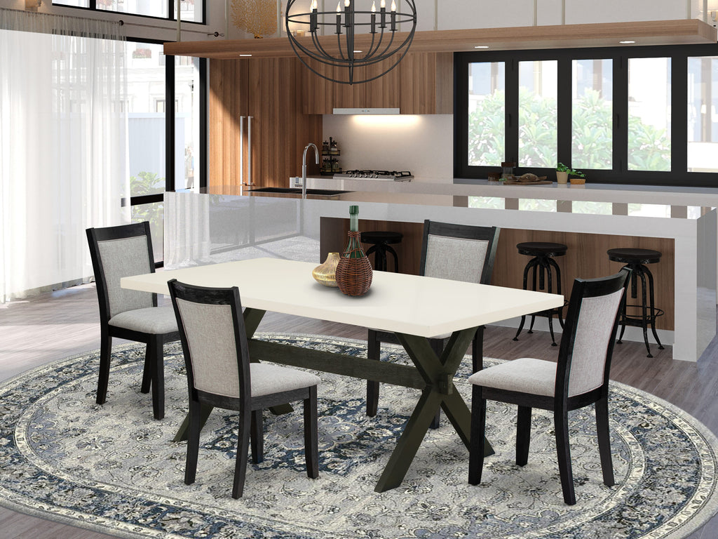 East West Furniture X627MZ606-5 5 Piece Dining Room Table Set Includes a Rectangle Kitchen Table with X-Legs and 4 Shitake Linen Fabric Parsons Dining Chairs