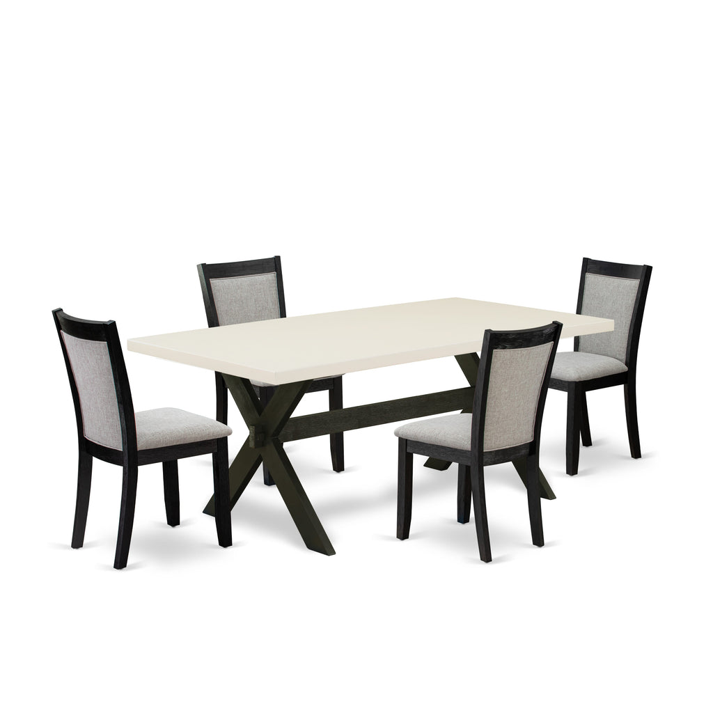 East West Furniture X627MZ606-5 5 Piece Dining Room Table Set Includes a Rectangle Kitchen Table with X-Legs and 4 Shitake Linen Fabric Parsons Dining Chairs