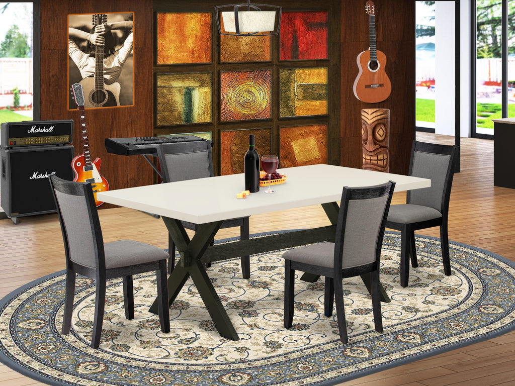 East West Furniture X627MZ650-5 5 Piece Dinette Set Includes a Rectangle Dining Room Table with X-Legs and 4 Dark Gotham Grey Linen Fabric Upholstered Chairs