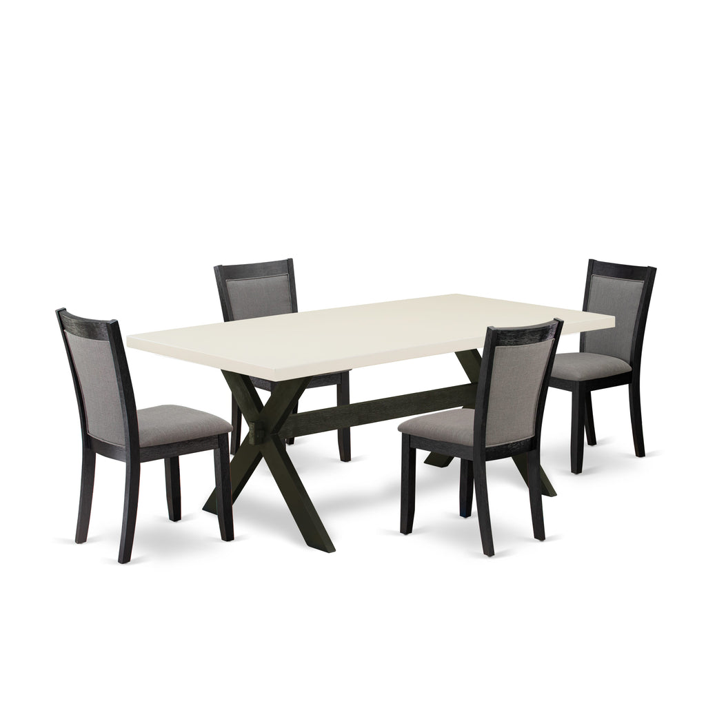 East West Furniture X627MZ650-5 5 Piece Dinette Set Includes a Rectangle Dining Room Table with X-Legs and 4 Dark Gotham Grey Linen Fabric Upholstered Chairs