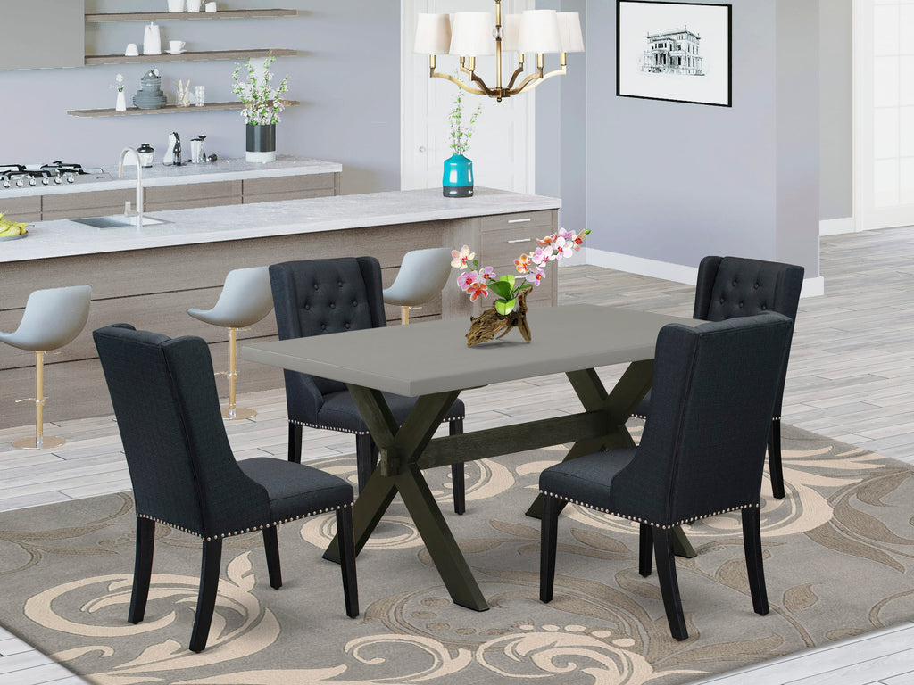 East West Furniture X696FO624-5 5 Piece Dining Room Table Set Includes a Rectangle Kitchen Table with X-Legs and 4 Black Linen Fabric Parsons Dining Chairs