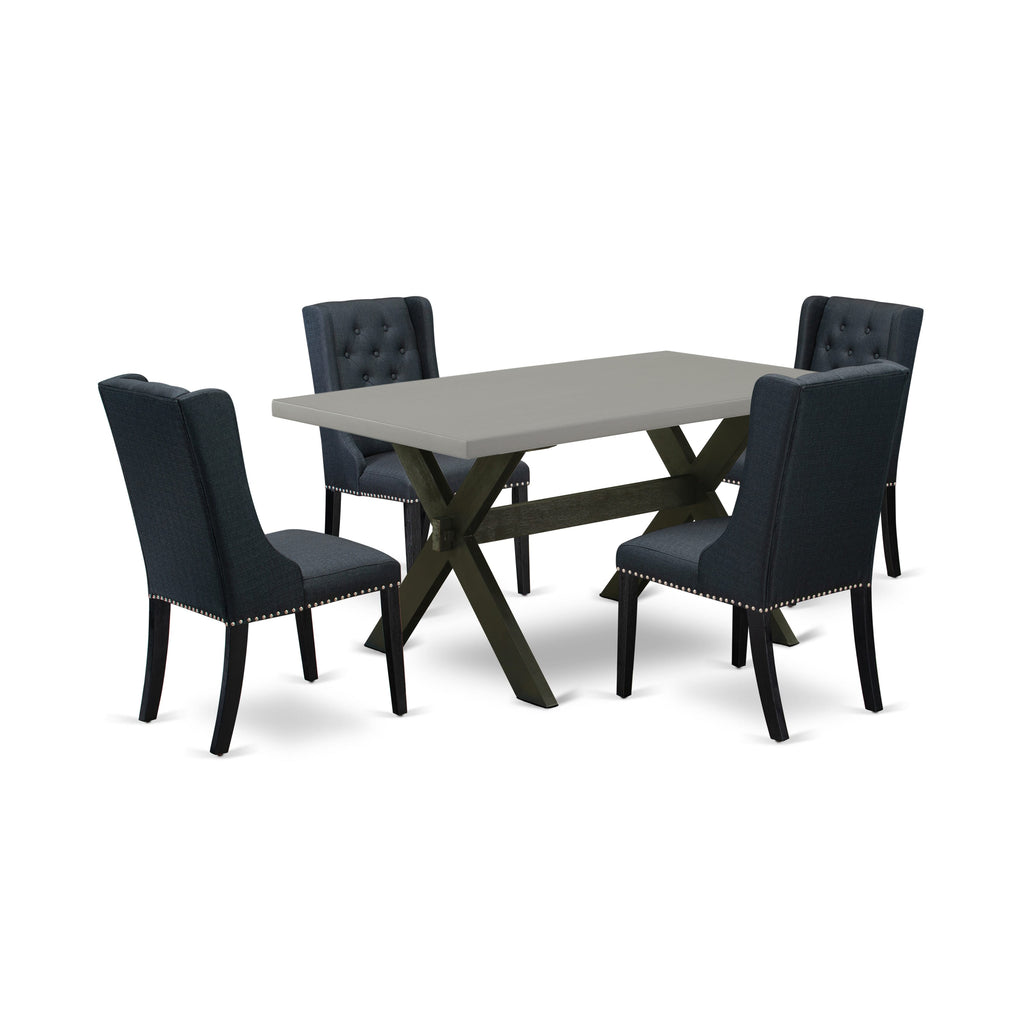 East West Furniture X696FO624-5 5 Piece Dining Room Table Set Includes a Rectangle Kitchen Table with X-Legs and 4 Black Linen Fabric Parsons Dining Chairs