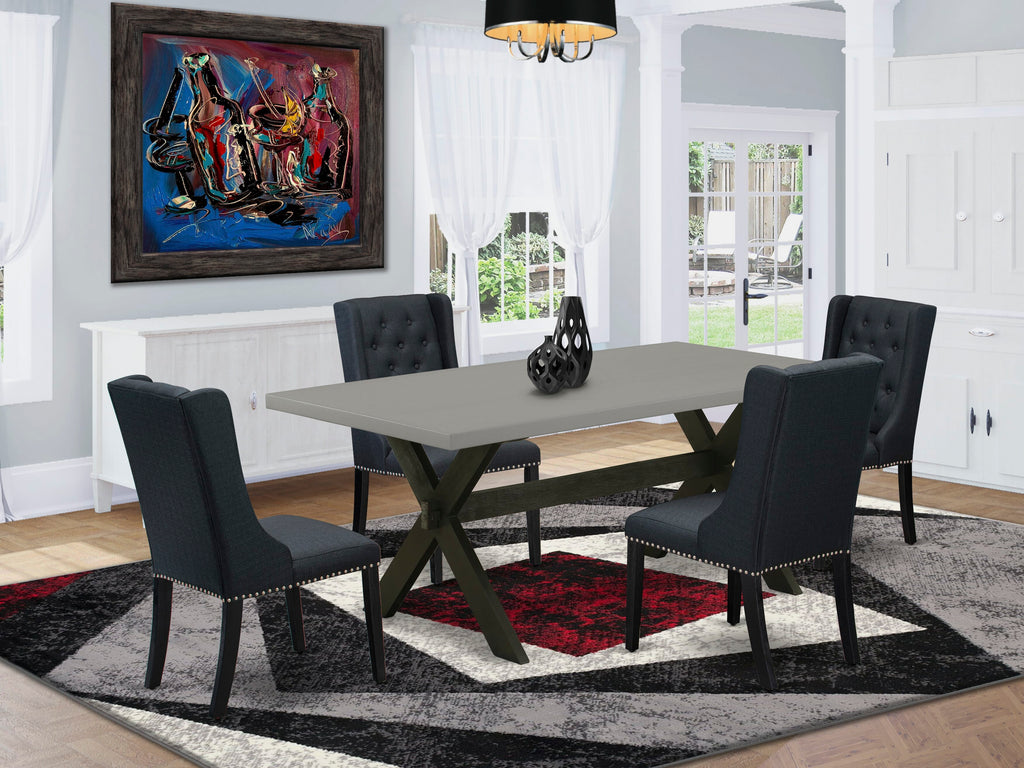 East West Furniture X697FO624-5 5 Piece Dinette Set for 4 Includes a Rectangle Dining Room Table with X-Legs and 4 Black Linen Fabric Parsons Dining Chairs