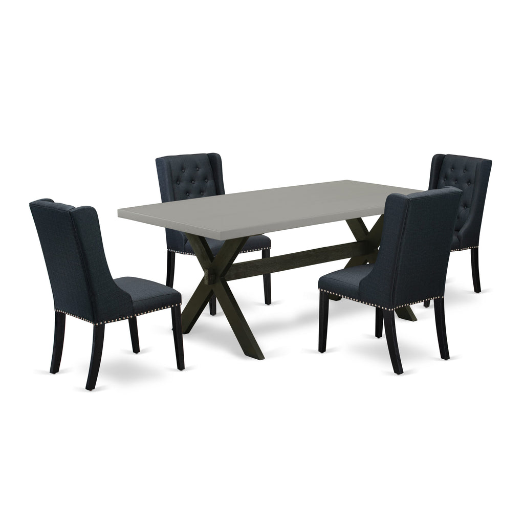 East West Furniture X697FO624-5 5 Piece Dinette Set for 4 Includes a Rectangle Dining Room Table with X-Legs and 4 Black Linen Fabric Parsons Dining Chairs