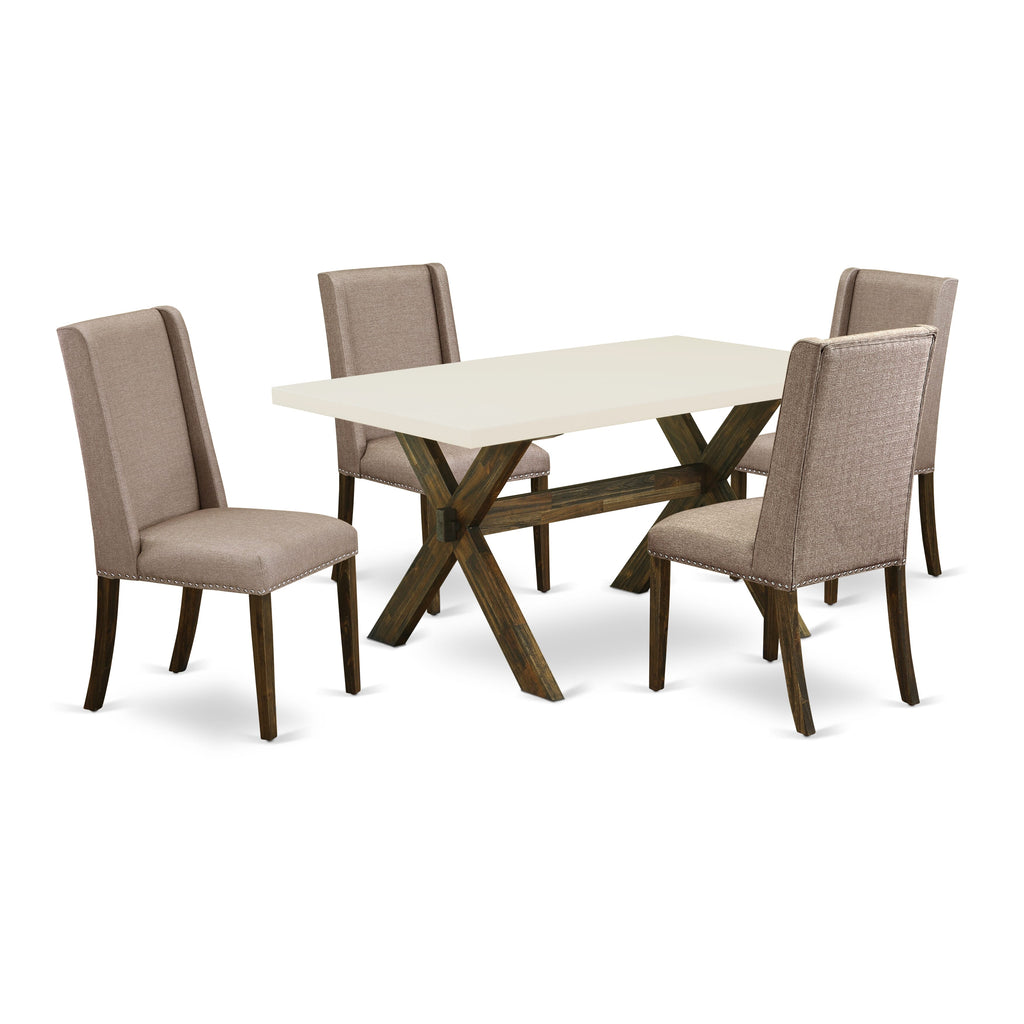 East West Furniture X726FL716-5 5 Piece Dining Table Set for 4 Includes a Rectangle Kitchen Table with X-Legs and 4 Dark Khaki Linen Fabric Parson Dining Chairs