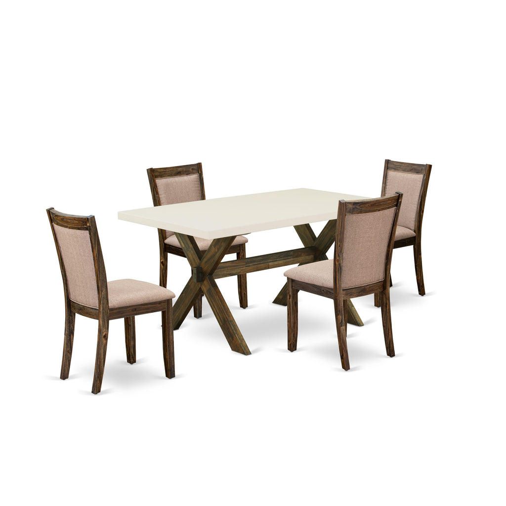 East West Furniture X726MZ716-5 5 Piece Dinette Set for 4 Includes a Rectangle Dining Room Table with X-Legs and 4 Dark Khaki Linen Fabric Parsons Dining Chairs