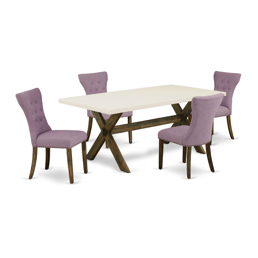 East West Furniture X727GA740-5 5 Piece Kitchen Table & Chairs Set Includes a Rectangle Dining Room Table with X-Legs and 4 Dahlia Linen Fabric Parson Dining Chairs