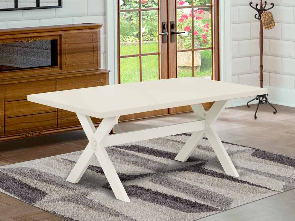 East West Furniture X027FL201-6 6 Piece Kitchen Table Set Contains a Rectangle Dining Table with X-Legs and 4 Cream Linen Fabric Parson Chairs with a Bench