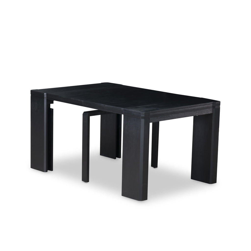 Luxe East West Furniture X07X1-B06-24 9-piece Modern Dining Room Table Set a Rectangular Dining Table and 2 wooden Benches and 7 Black Linen Fabric Stackable Chair, Wire Brushed Black Finish.