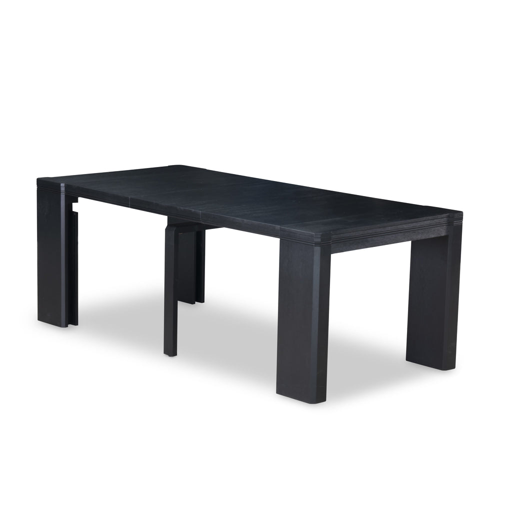 Luxe East West Furniture X07X1-B06-24 9-piece Modern Dining Room Table Set a Rectangular Dining Table and 2 wooden Benches and 7 Black Linen Fabric Stackable Chair, Wire Brushed Black Finish.