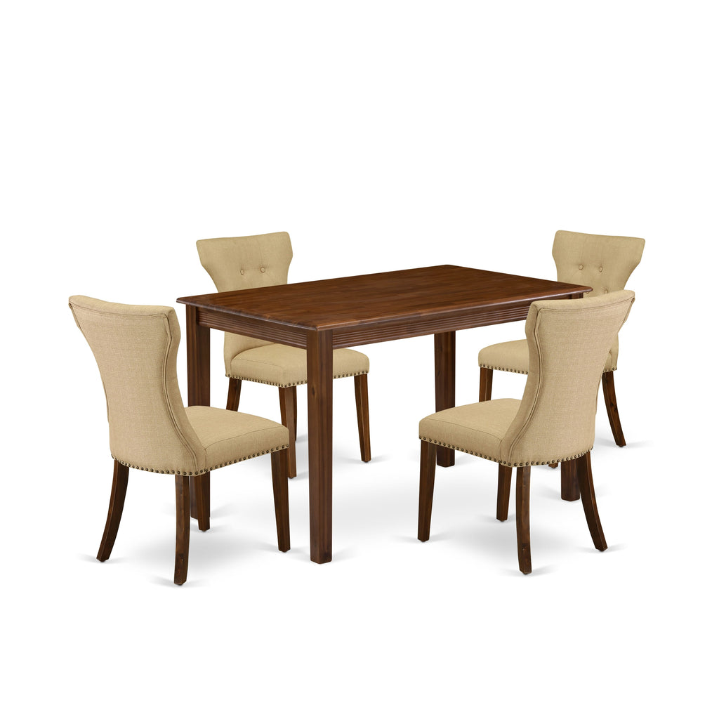 East West Furniture YAGA5-AWA-03 5 Piece Dining Table Set Contains a Rectangle Dining Room Table and 4 Parson Kitchen Chairs, 30x48 Inch, Antique Walnut