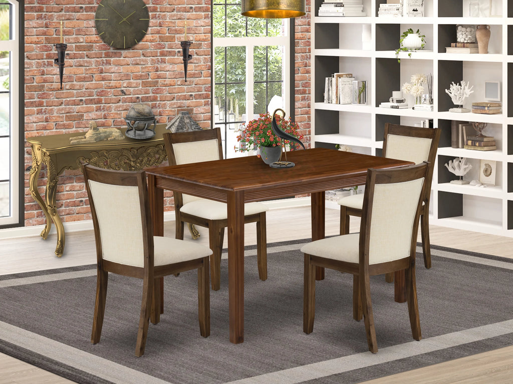 East West Furniture YAMZ5-AWA-32 5 Piece Modern Dining Table Set Consist of a Rectangle Kitchen Table and 4 Upholstered Parson Chairs, 30x48 Inch, Antique Walnut