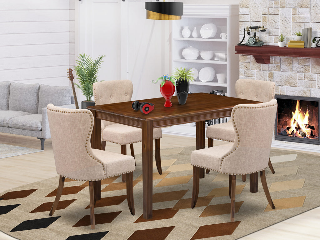 East West Furniture YASI5-AWA-04 5 Piece Dinette Set for Small Spaces Contains a Rectangle Kitchen Dining Table and 4 Upholstered Parson Chairs, 30x48 Inch, Antique Walnut