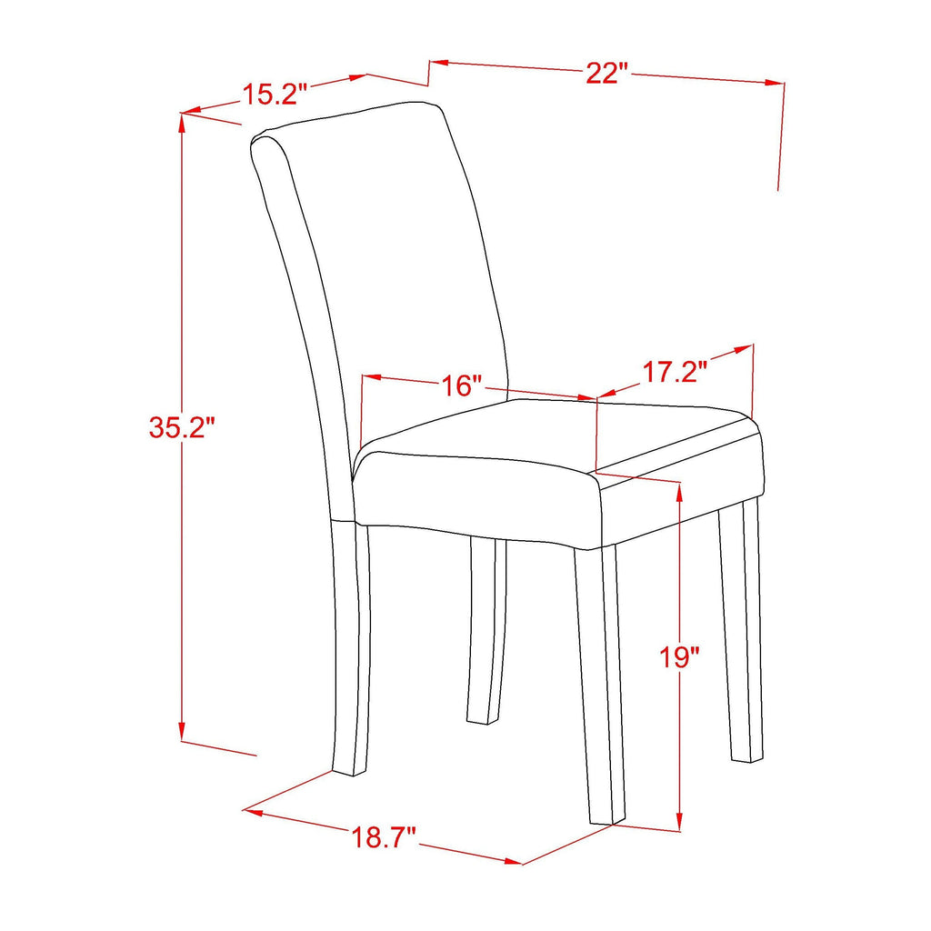 East West Furniture DUAB5-MAH-72 5 Piece Dinette Set for 4 Includes a Rectangle Dining Table and 4 Firebrick Red Faux Leather Parson Dining Room Chairs, 36x60 Inch, Mahogany