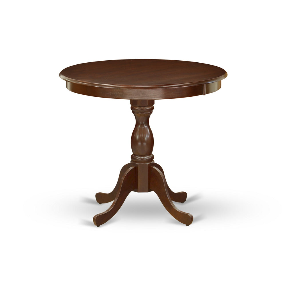 East West Furniture AMDA3-MAH-W 3 Piece Dining Table Set for Small Spaces Contains a Round Kitchen Table with Pedestal and 2 Dining Chairs, 36x36 Inch, Mahogany