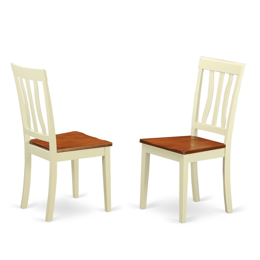 East West Furniture MZAN3-WHI-W 3 Piece Kitchen Table & Chairs Set Contains a Rectangle Dining Table with Dropleaf and 2 Dining Room Chairs, 36x54 Inch, Buttermilk & Cherry