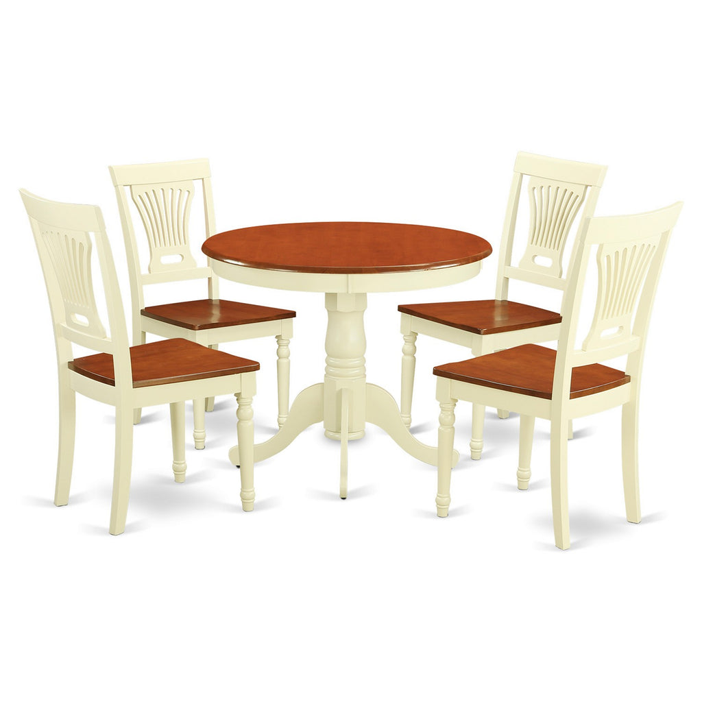 East West Furniture ANPL5-WHI-W 5 Piece Dinette Set for 4 Includes a Round Kitchen Table with Pedestal and 4 Kitchen Dining Chairs, 36x36 Inch, Buttermilk & Cherry