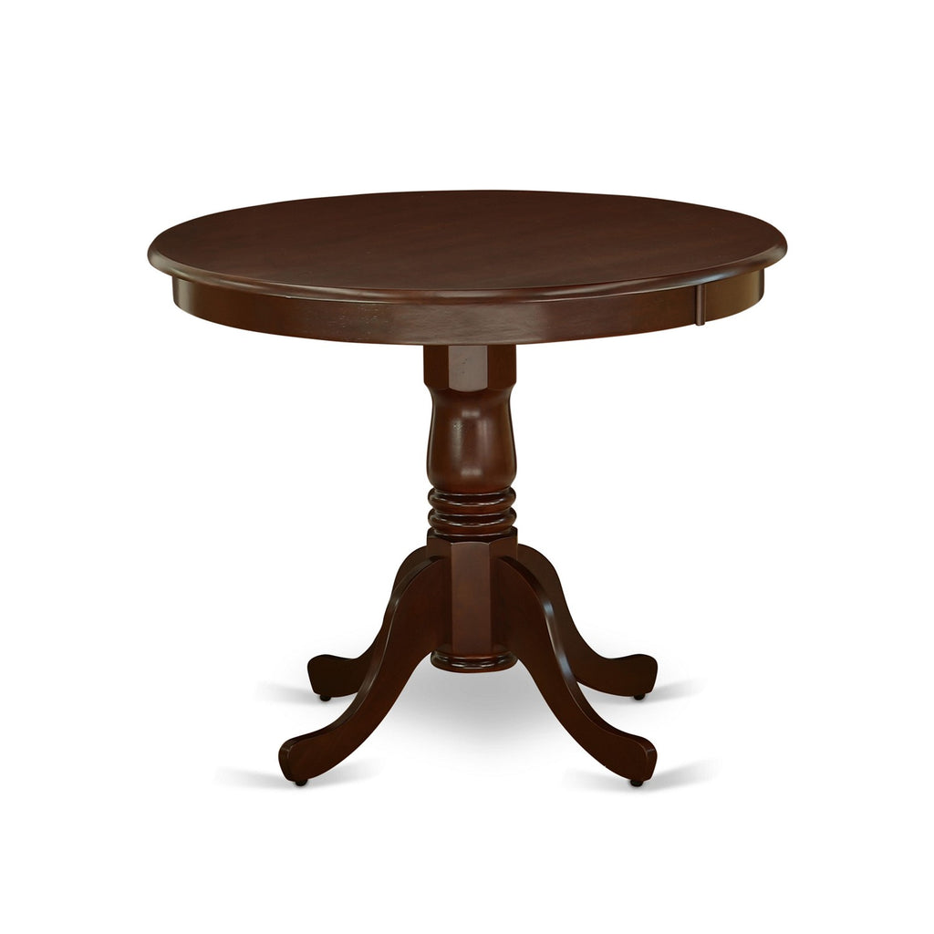 East West Furniture ANCA5-MAH-W 5 Piece Dining Room Table Set Includes a Round Kitchen Table with Pedestal and 4 Dining Chairs, 36x36 Inch, Mahogany