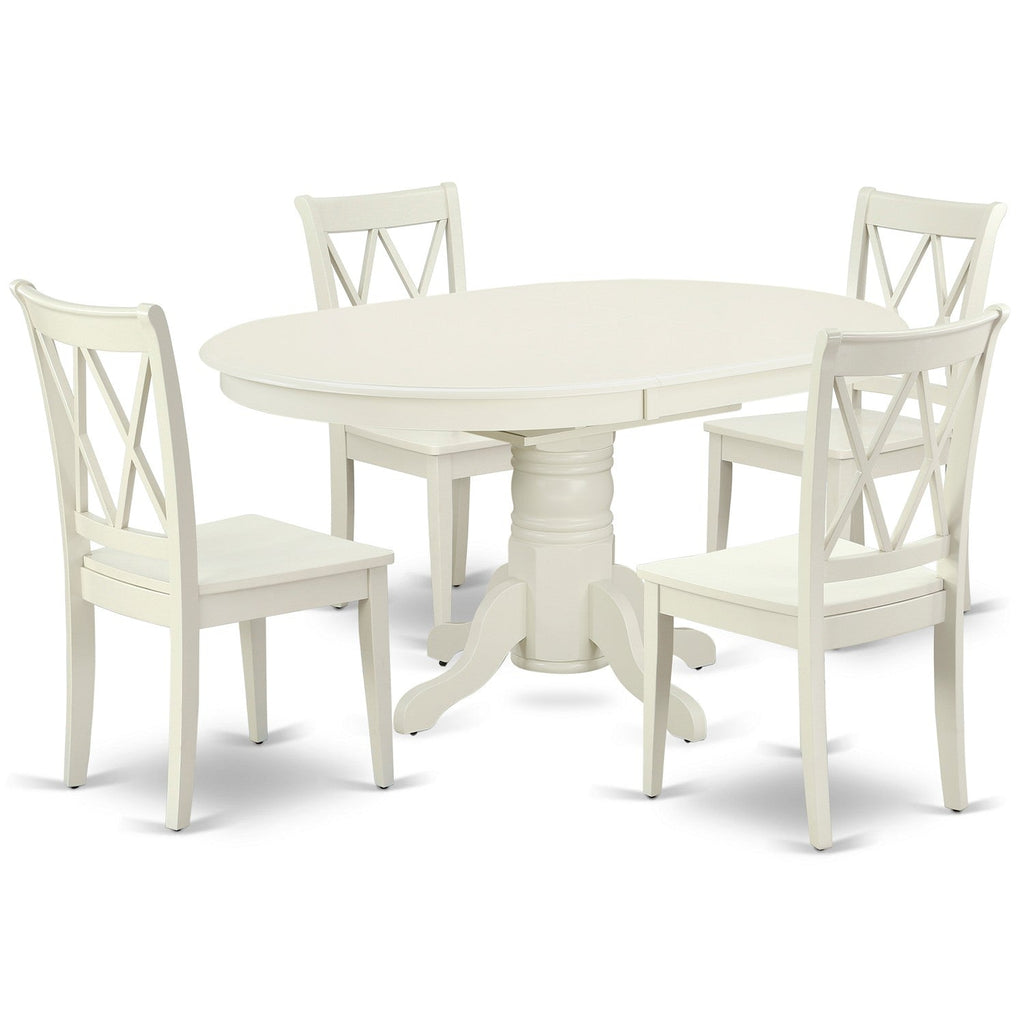 East West Furniture AVCL5-LWH-W 5 Piece Dining Room Furniture Set Includes an Oval Kitchen Table with Butterfly Leaf and 4 Dining Chairs, 42x60 Inch, Linen White