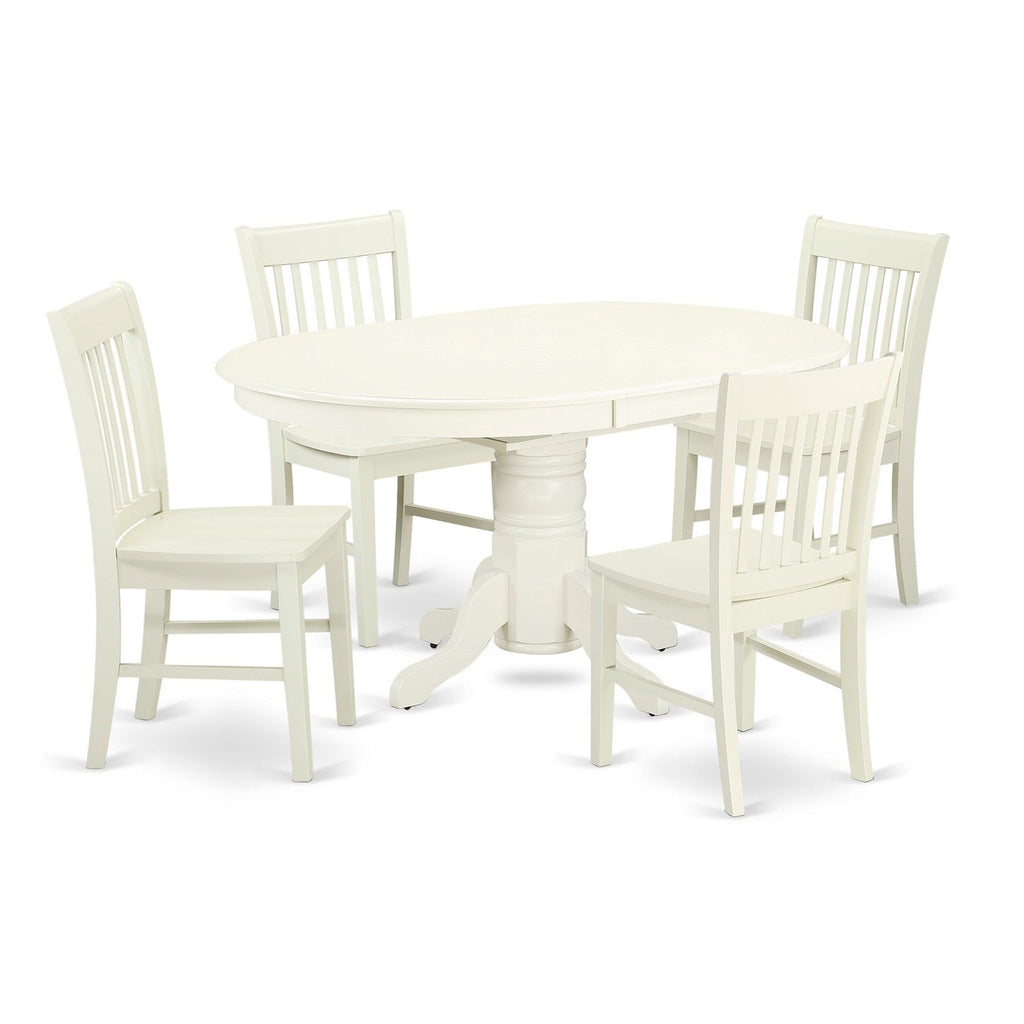 East West Furniture AVNO5-LWH-W 5 Piece Kitchen Table & Chairs Set Includes an Oval Dining Room Table with Butterfly Leaf and 4 Dining Chairs, 42x60 Inch, Linen White