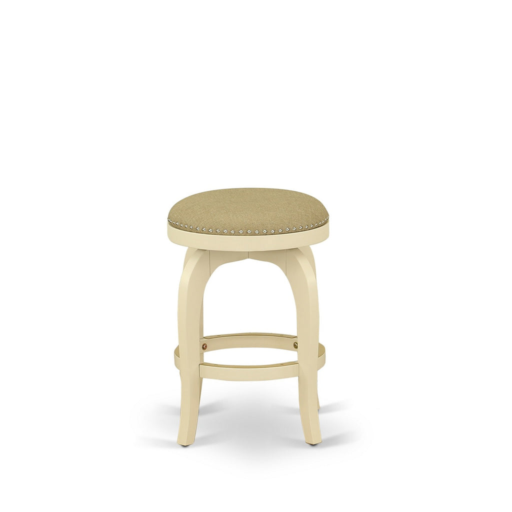 East West Furniture SB024-24347 Bedford Counter-Height Bar Stool - Round Shape Sandalwood PU Leather Upholstered Pub Height Backless Chairs, 24 inch Height, Linen White