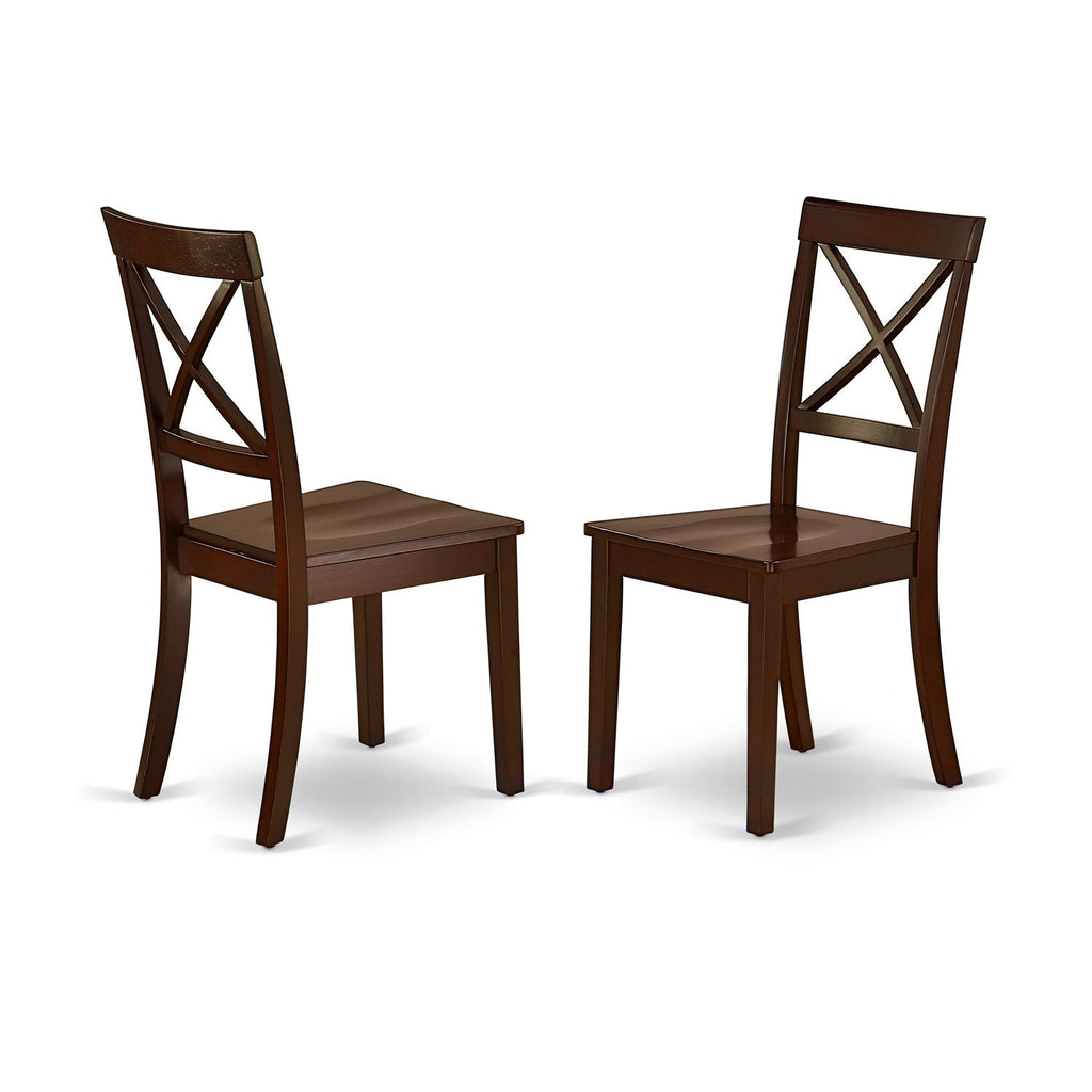 East West Furniture MZBO3-MAH-W 3 Piece Kitchen Table & Chairs Set Contains a Rectangle Dining Room Table with Dropleaf and 2 Dining Chairs, 36x54 Inch, Mahogany