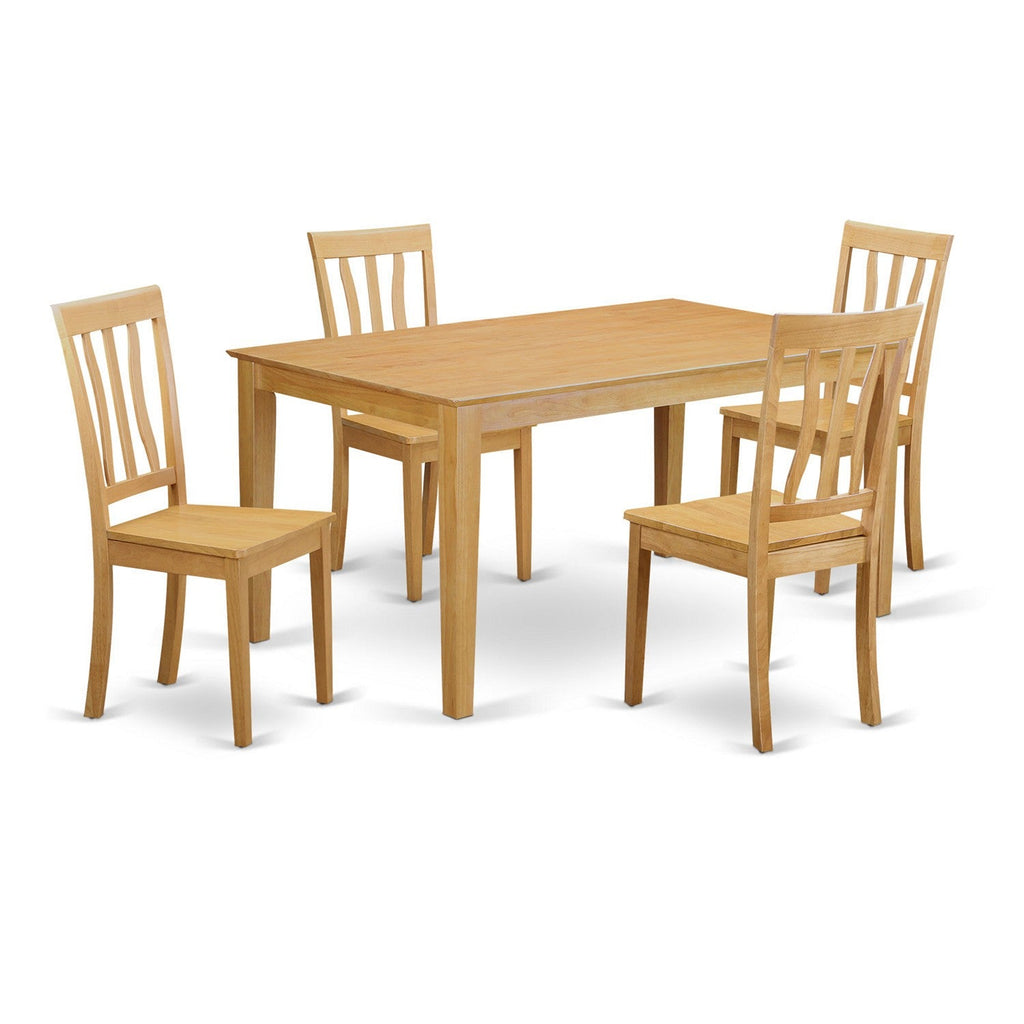 East West Furniture CAAN5-OAK-W 5 Piece Modern Dining Table Set Includes a Rectangle Wooden Table and 4 Dining Room Chairs, 36x60 Inch, Oak