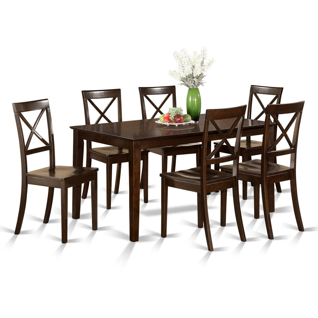 East West Furniture CAB7S-CAP-W 7 Piece Kitchen Table & Chairs Set Consist of a Rectangle Dining Table and 6 Dining Room Chairs, 36x60 Inch, Cappuccino