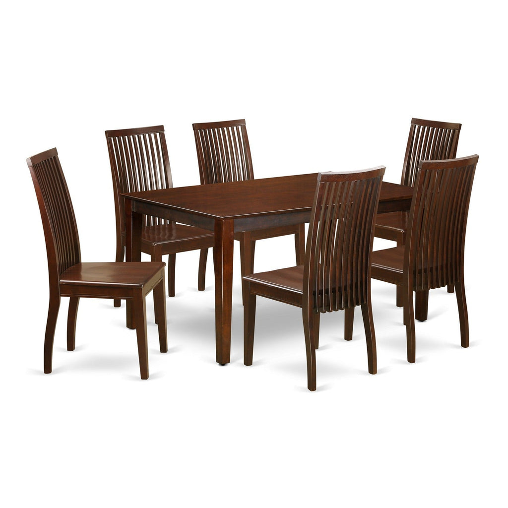 East West Furniture CAIP7-MAH-W 7 Piece Kitchen Table & Chairs Set Consist of a Rectangle Dining Table and 6 Dining Room Chairs, 36x60 Inch, Mahogany