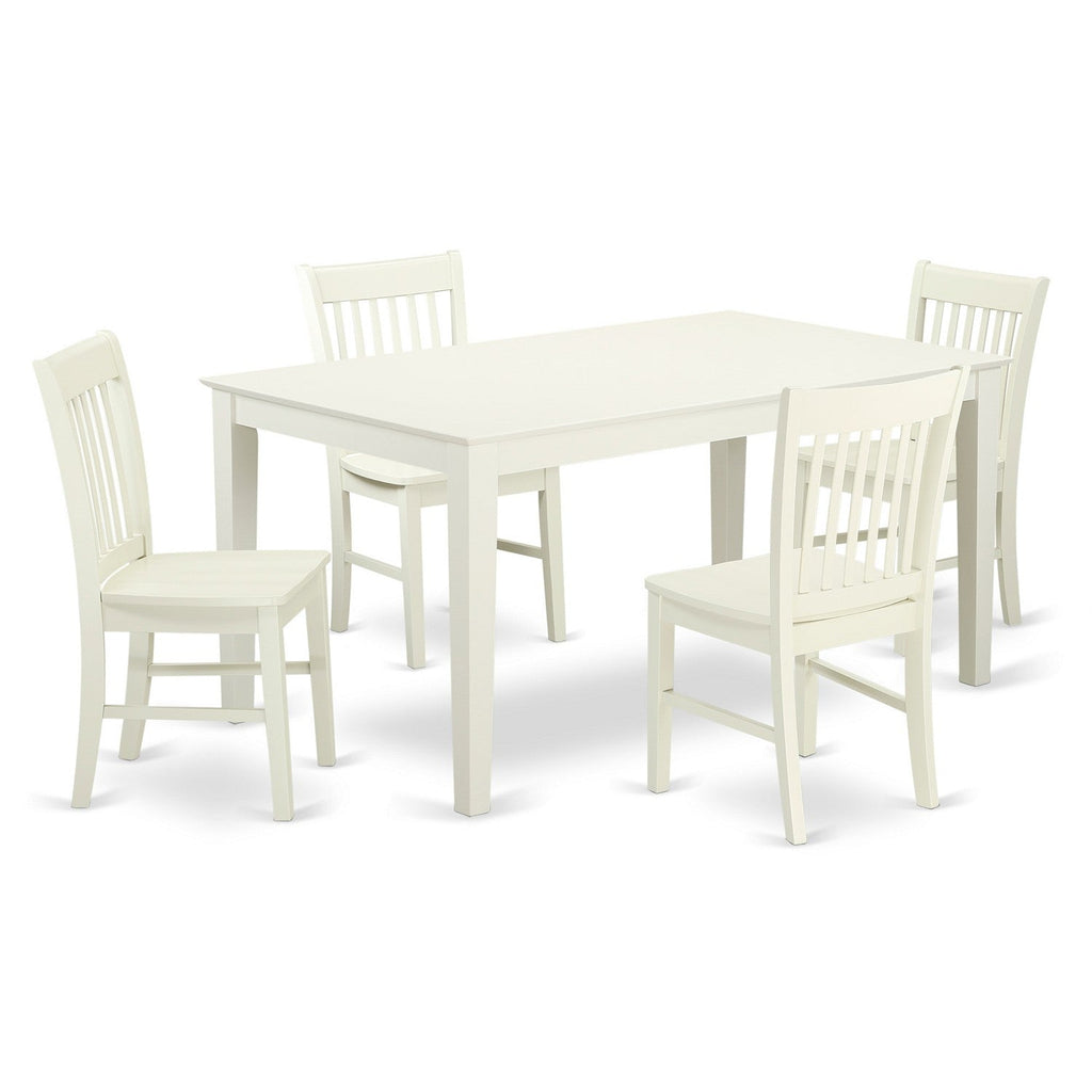 East West Furniture CANO5-LWH-W 5 Piece Dinette Set for 4 Includes a Rectangle Dining Room Table and 4 Kitchen Dining Chairs, 36x60 Inch, Linen White